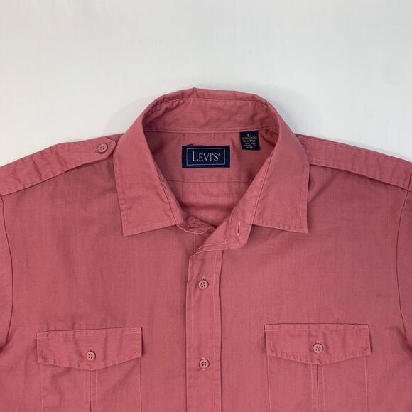 Vintage Levis Button Up Shirt Mens L Large Plum Short Sleeve Cotton Blend Pocket - Picture 5 of 9